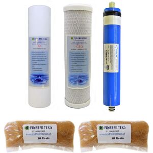 Finerfilters 4 Stage Aquarium Ro Replacement Water Filters 10" Inc Di Resin & 50gpd Membrane Finerfilters 4 Stage Aquarium Ro Replacement Water Filters 10" Inc Di Resin & 50gpd Membrane