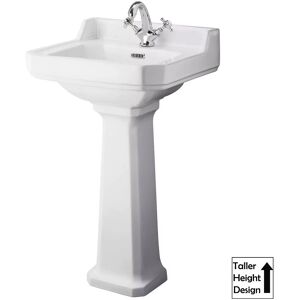 Hudson Reed 500mm Comfort Height Pedestal Wash Basin 1 Tap Hole Traditional Bathroom Sink Hudson Reed 500mm Comfort Height Pedestal Wash Basin 1 Tap Hole Traditional Bathroom Sink