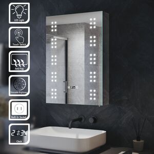 Elegant Led Bathroom Mirror Cabinet With Demister Shaver Socket Clock 500x700mm Elegant Led Bathroom Mirror Cabinet With Demister Shaver Socket Clock 500x700mm