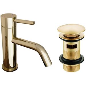 Nes Home Gloss Round Single Lever Basin Mono Mixer Tap Gold, Slotted Brass Waste Nes Home Gloss Round Single Lever Basin Mono Mixer Tap Gold, Slotted Brass Waste