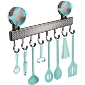 Utensils Rack With Suction Cup & 8 Removable Hooks, No Drilling Wall Mounted Hol Utensils Rack With Suction Cup & 8 Removable Hooks, No Drilling Wall Mounted Hol