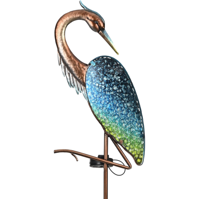 Branded Garden Ornaments Outdoor, Large Glass Blue Heron Solar Garden Light, Metal Bird Branded Garden Ornaments Outdoor, Large Glass Blue Heron Solar Garden Light, Metal Bird