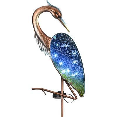 Branded Garden Ornaments Outdoor, Large Glass Blue Heron Solar Garden Light, Metal Bird Branded Garden Ornaments Outdoor, Large Glass Blue Heron Solar Garden Light, Metal Bird