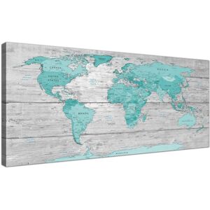 Official Wallfillers Design - Premium Product Large Teal Grey Map Of World Atlas Canvas Wall Art Print 120cm Wide - 1299 Official Wallfillers Design - Premium Product Large Teal Grey Map Of World Atlas Canvas Wall Art Print 120cm Wide - 1299