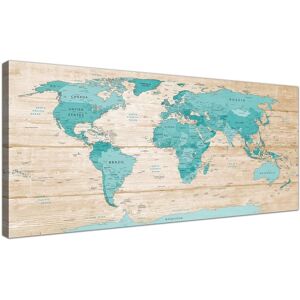 Official Wallfillers Design - Premium Product Large Teal Cream Map Of World Atlas Canvas Wall Art Prints - 120cm Wide - 1313 Official Wallfillers Design - Premium Product Large Teal Cream Map Of World Atlas Canvas Wall Art Prints - 120cm Wide - 1313