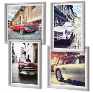 Coloray Stylish Wall Art Set For Living Room Walls Classic Cars In Cities Silver Frame Coloray Stylish Wall Art Set For Living Room Walls Classic Cars In Cities Silver Frame