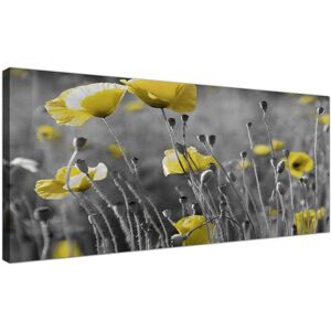 Official Wallfillers Design - Premium Product Large Black And White Canvas Art With Yellow Poppies Official Wallfillers Design - Premium Product Large Black And White Canvas Art With Yellow Poppies