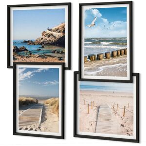 Coloray Ready To Hang Wall Pictures Home Beach, Sand, Waves, Sky, Birds Black Frame Coloray Ready To Hang Wall Pictures Home Beach, Sand, Waves, Sky, Birds Black Frame