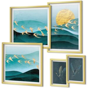 Coloray Mini Wall Pictures Set The Harmony Of Birds And Waves In A Modern Way Gold Frame Coloray Mini Wall Pictures Set The Harmony Of Birds And Waves In A Modern Way Gold Frame