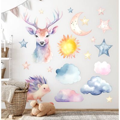 Coloray Decoration Decal Stickers Wall Kids Room Art Pastel Watercolor Animals And Sky Coloray Decoration Decal Stickers Wall Kids Room Art Pastel Watercolor Animals And Sky