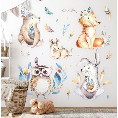 Coloray Stickers Wall Room Art Decoration Decal Forest Animals In Pastels In Boho Style Coloray Stickers Wall Room Art Decoration Decal Forest Animals In Pastels In Boho Style