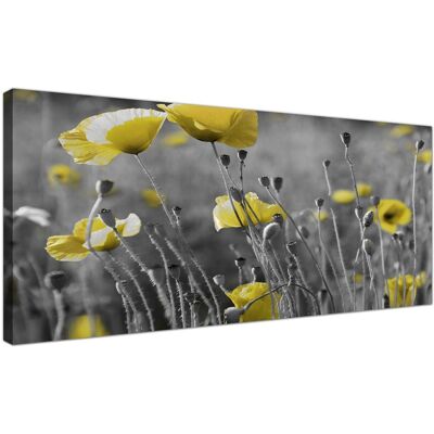 Official Wallfillers Design - Premium Product Large Black And White Canvas Art With Yellow Poppies Official Wallfillers Design - Premium Product Large Black And White Canvas Art With Yellow Poppies