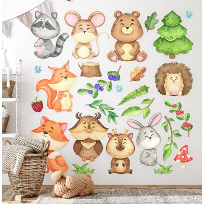 Coloray Stickers Kids Room Decoration Bedroom Watercolor Style Forest Animals And Plants Coloray Stickers Kids Room Decoration Bedroom Watercolor Style Forest Animals And Plants
