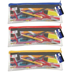 Tallon Pack Of 24 Just Stationery 13\" Clear Exam Pencil Case Coloured Zip Office School Tallon Pack Of 24 Just Stationery 13\" Clear Exam Pencil Case Coloured Zip Office School