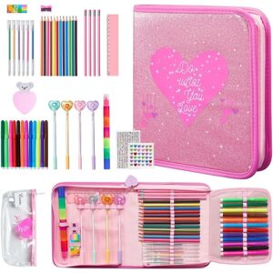 Lasaro 52-Piece School Supplies Gift Set, Glitter Pencil Case With Hearts, Rhin Lasaro 52-Piece School Supplies Gift Set, Glitter Pencil Case With Hearts, Rhin