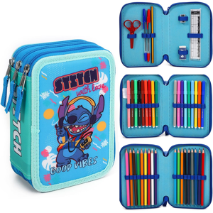 Branded Stitch 3 Tier Large Pencil Case Multi Compartment School Supplies Stationery Col Branded Stitch 3 Tier Large Pencil Case Multi Compartment School Supplies Stationery Col