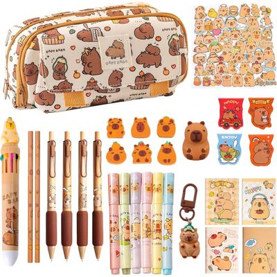 Gwaoery 80pcs Capybara Stationery Gift Set Multifunctional Pencil Case Pouch Large Capa Gwaoery 80pcs Capybara Stationery Gift Set Multifunctional Pencil Case Pouch Large Capa