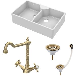 Balterley Fireclay 2 Bowl Stepped Weir Butler Sink Wastes Tap 895mm Balterley Fireclay 2 Bowl Stepped Weir Butler Sink Wastes Tap 895mm