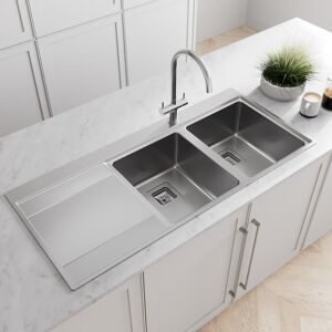 Sinkoro Kitchen Sink 2 Bowl Square Inset Stainless Steel Left Hand Lh Drainer Overflow Sinkoro Kitchen Sink 2 Bowl Square Inset Stainless Steel Left Hand Lh Drainer Overflow