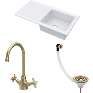 Balterley Fireclay 1 Bowl Sink Drainer Waste Tap 1010mm Brushed Brass Balterley Fireclay 1 Bowl Sink Drainer Waste Tap 1010mm Brushed Brass