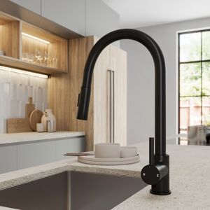 Sauber Pull Out Kitchen Tap With Dual Spray Single Lever Matt Black Modern Deck Mounted Sauber Pull Out Kitchen Tap With Dual Spray Single Lever Matt Black Modern Deck Mounted