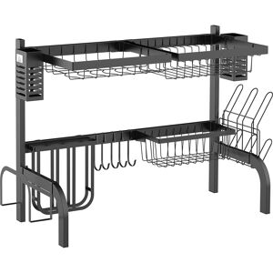 Homcom 2 Tier Dish Rack, Over The Sink Dish Drainer Rack For Kitchen, Black Homcom 2 Tier Dish Rack, Over The Sink Dish Drainer Rack For Kitchen, Black