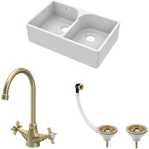 Balterley Fireclay 2 Bowl Stepped Weir Butler Sink Wastes Crosshead Tap 795mm Balterley Fireclay 2 Bowl Stepped Weir Butler Sink Wastes Crosshead Tap 795mm