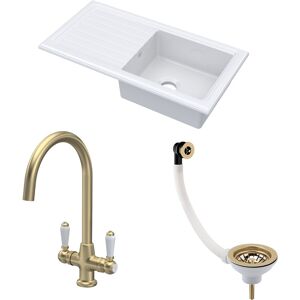 Balterley Fireclay 1 Bowl Sink Drainer Waste Tap 1010mm Brushed Brass Balterley Fireclay 1 Bowl Sink Drainer Waste Tap 1010mm Brushed Brass