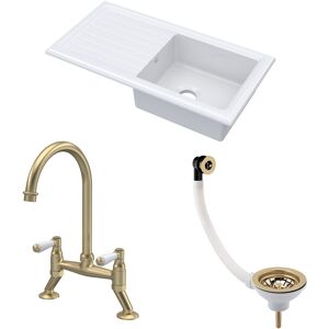 Balterley Fireclay 1 Bowl Sink Drainer Waste Tap 1010mm Brushed Brass Balterley Fireclay 1 Bowl Sink Drainer Waste Tap 1010mm Brushed Brass