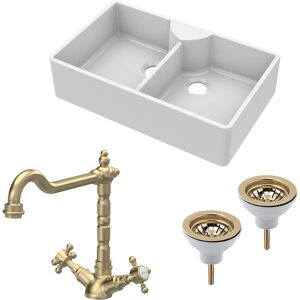 Balterley Fireclay 2 Bowl Butler Sink 2 X Wastes Tap 895mm Balterley Fireclay 2 Bowl Butler Sink 2 X Wastes Tap 895mm