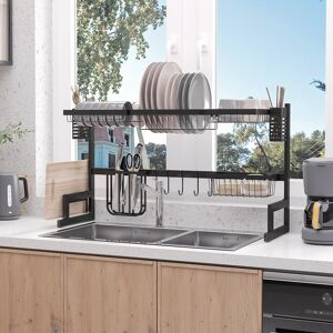 Homcom 93cm Space Saving Over The Sink Dish Drainer Rack, 2 Tier Dish Rack, Black Homcom 93cm Space Saving Over The Sink Dish Drainer Rack, 2 Tier Dish Rack, Black