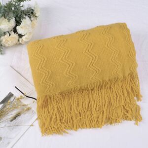 Piccocasa Soft Wave Decorative Knit Throw Blanket With Fringe 50\" X 60\" Yellow Piccocasa Soft Wave Decorative Knit Throw Blanket With Fringe 50\" X 60\" Yellow