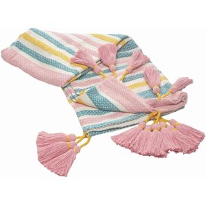 Homeroots.Co 60" X 50" Blue And Pink Woven Cotton Striped Throw Blanket With Tassels Homeroots.Co 60" X 50" Blue And Pink Woven Cotton Striped Throw Blanket With Tassels