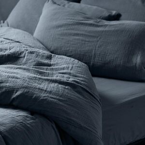 Wsg Fitted Bed Sheet Denim Blue Cotton Plain Bedsheet Double Wsg Fitted Bed Sheet Denim Blue Cotton Plain Bedsheet Double