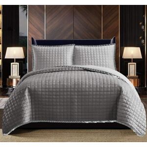 B&b Grey Bedspread Throw, 100% Cotton Filling Quilted Coverlet With Silk Border B&b Grey Bedspread Throw, 100% Cotton Filling Quilted Coverlet With Silk Border