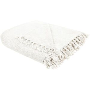 Beliani Blanket Off-white 220 x 240 cm Handmade with Tassels - Blanket Beliani Blanket Off-white 220 x 240 cm Handmade with Tassels - Blanket
