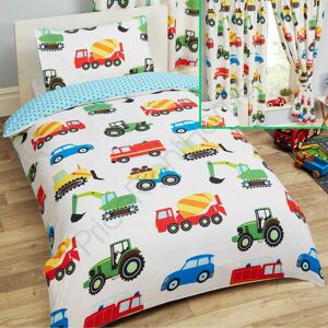 Prh Trucks And Transport Cars Junior Duvet Cover Set + Matching Curtains 54\" Drop Prh Trucks And Transport Cars Junior Duvet Cover Set + Matching Curtains 54\" Drop