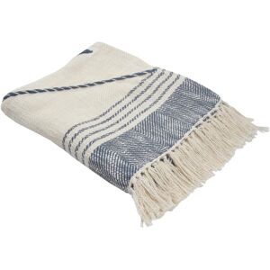 Homeroots.Co 60" X 50" Blue And Off White Woven Cotton Striped Throw Blanket With Fringe Homeroots.Co 60" X 50" Blue And Off White Woven Cotton Striped Throw Blanket With Fringe