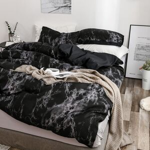 (Black)3pcs Set Polyester Marbled Quilt Cover Pillowcase Bedding Set Eu Dou Sg (Black)3pcs Set Polyester Marbled Quilt Cover Pillowcase Bedding Set Eu Dou Sg