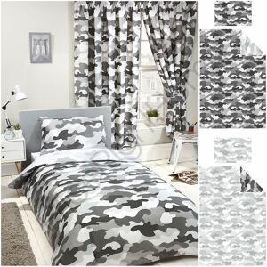 Prh Camouflage Army Grey Single Duvet Cover Set Reversible + Curtains 72\" Drop Prh Camouflage Army Grey Single Duvet Cover Set Reversible + Curtains 72\" Drop