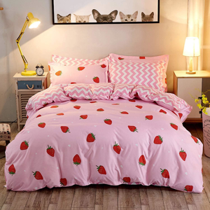 Loussiesd Summer Fruit Duvet Cover Set Pink Strawberries King Size Lovely Bedding Set With Loussiesd Summer Fruit Duvet Cover Set Pink Strawberries King Size Lovely Bedding Set With
