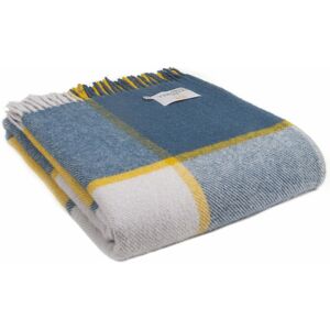 Tweedmill Textiles Throw 100% Wool Bed Blanket Block Check Ink Blue Yellow Grey Tweedmill Textiles Throw 100% Wool Bed Blanket Block Check Ink Blue Yellow Grey