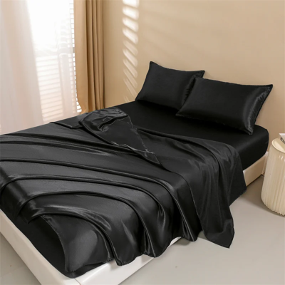 Does Not Apply Queen Size Satin Bed Sheets Set, 4 Pcs: Fitted Sheet, Flat Sheet, 2 Pillowcases Does Not Apply Queen Size Satin Bed Sheets Set, 4 Pcs: Fitted Sheet, Flat Sheet, 2 Pillowcases