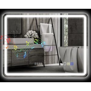 Homcom 600 X 800 Mm Illuminated Bathroom Mirror With Bluetooth Clock Silver Homcom 600 X 800 Mm Illuminated Bathroom Mirror With Bluetooth Clock Silver
