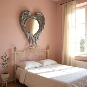 Acaciahomeuk Silver Angel Wings Heart Mirror Ornate Wings Home Decor Wall Vanity Silver 57cm Acaciahomeuk Silver Angel Wings Heart Mirror Ornate Wings Home Decor Wall Vanity Silver 57cm