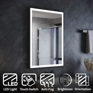 Elegant Illuminated Bathroom Mirror With Led Light Demister Anti-Fog Black Frame 600x800 Elegant Illuminated Bathroom Mirror With Led Light Demister Anti-Fog Black Frame 600x800