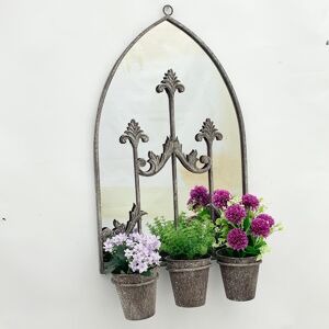 Wall Mirror Metal Dark Grey 60cm With Triple Planter L15xw45xh78cm Rusty Vintage Wall Mirror Metal Dark Grey 60cm With Triple Planter L15xw45xh78cm Rusty Vintage