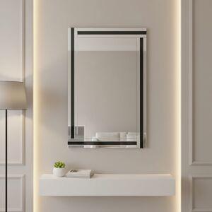 Biznest Triple Stripes Wall Mirror Rectangular Glass Frame Large Black & Silver 90x60 Cm Biznest Triple Stripes Wall Mirror Rectangular Glass Frame Large Black & Silver 90x60 Cm