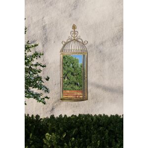 Metal Rustic Large Arched Garden Mirror With Bird Cage Design Green 70cm X 26cm Metal Rustic Large Arched Garden Mirror With Bird Cage Design Green 70cm X 26cm