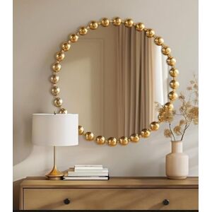 Biznest Round Wall Mirror Gold Beaded Border Plastic Frame Abstract Decor Idea 60x2.5 Cm Biznest Round Wall Mirror Gold Beaded Border Plastic Frame Abstract Decor Idea 60x2.5 Cm